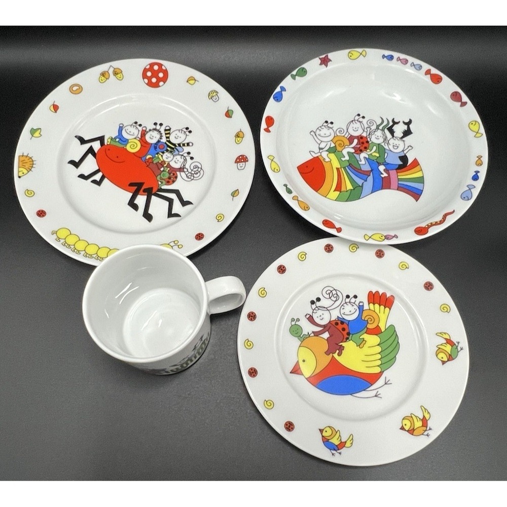 Zsolnay‎ Berry & Dolly Hungary Bartos Erika Colorful Dish Set (4) Hand Painted